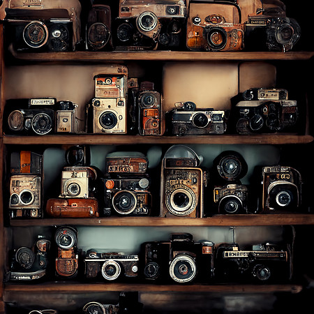 MidjourneyAccount12_shelf_full_of_vintage_cameras_photo_realist_3ed9398e-5a61-4c20-9bcb-a4f92c076e38