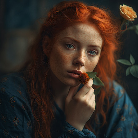 MidjourneyAccount12_a_beautiful_girl_holds_a_flower_to_her_face_2d31b5ed-156e-4212-a1e7-d1a2781f2979
